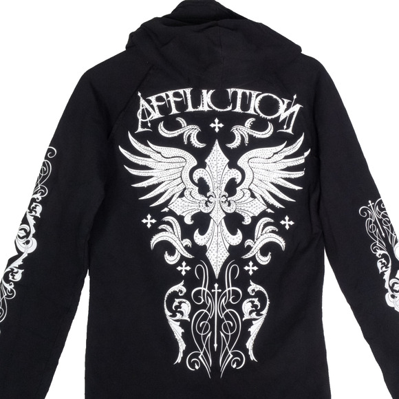 Affliction Live Fast Embellished Cross Sweatshirt Hoodie Full Zip Ladies Large - Picture 3 of 13